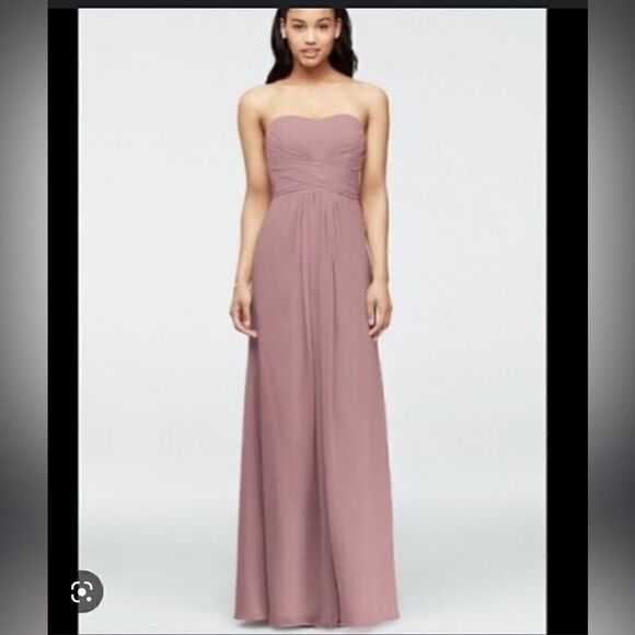 NWT David’s Bridal Strapless Chiffon Gown in Quartz - Picture 2 of 13